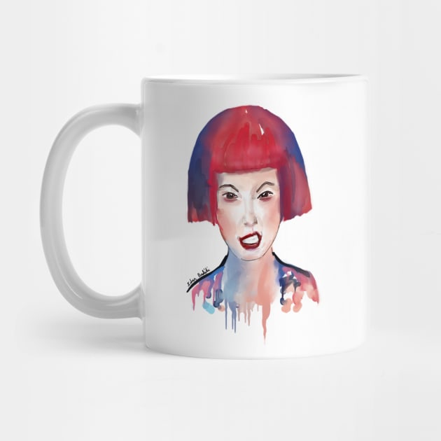 Cool Girl with Red and Blue Hair 'Making a Face' by ibadishi